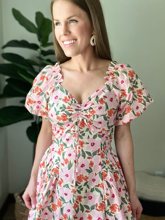 Floral Drop Waist Maxi Dress with Tie Back