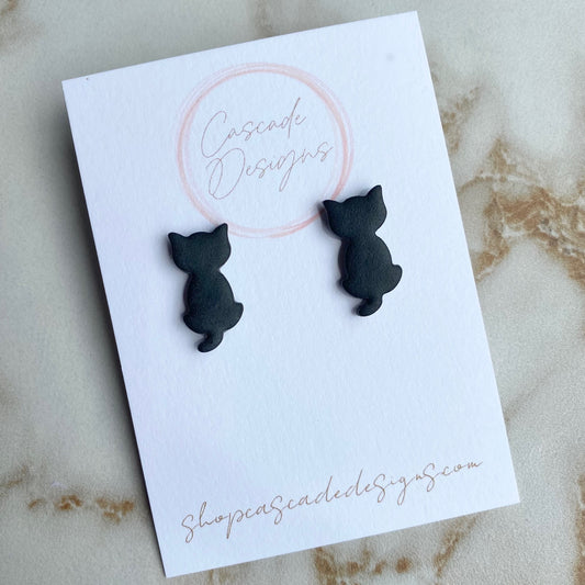 The Shadow | Black Cat Clay Earrings