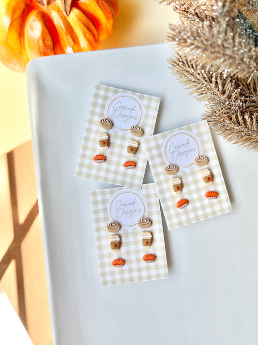 The Baked Goodies | Assorted Fall Clay Earring Studs - Set of 3