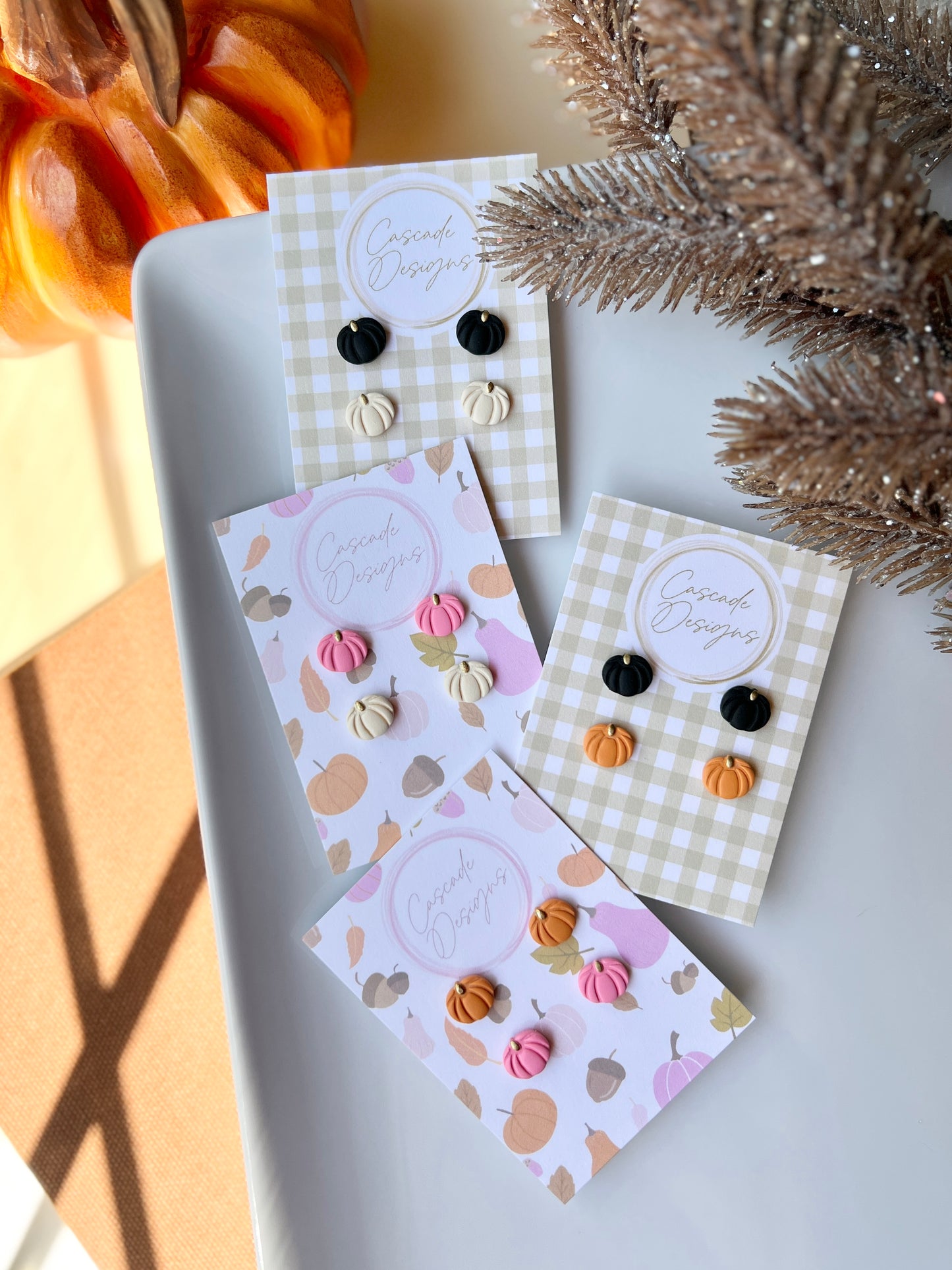 The Mini Pumpkin Set | Pumpkin Clay Earring Studs - Set of 2