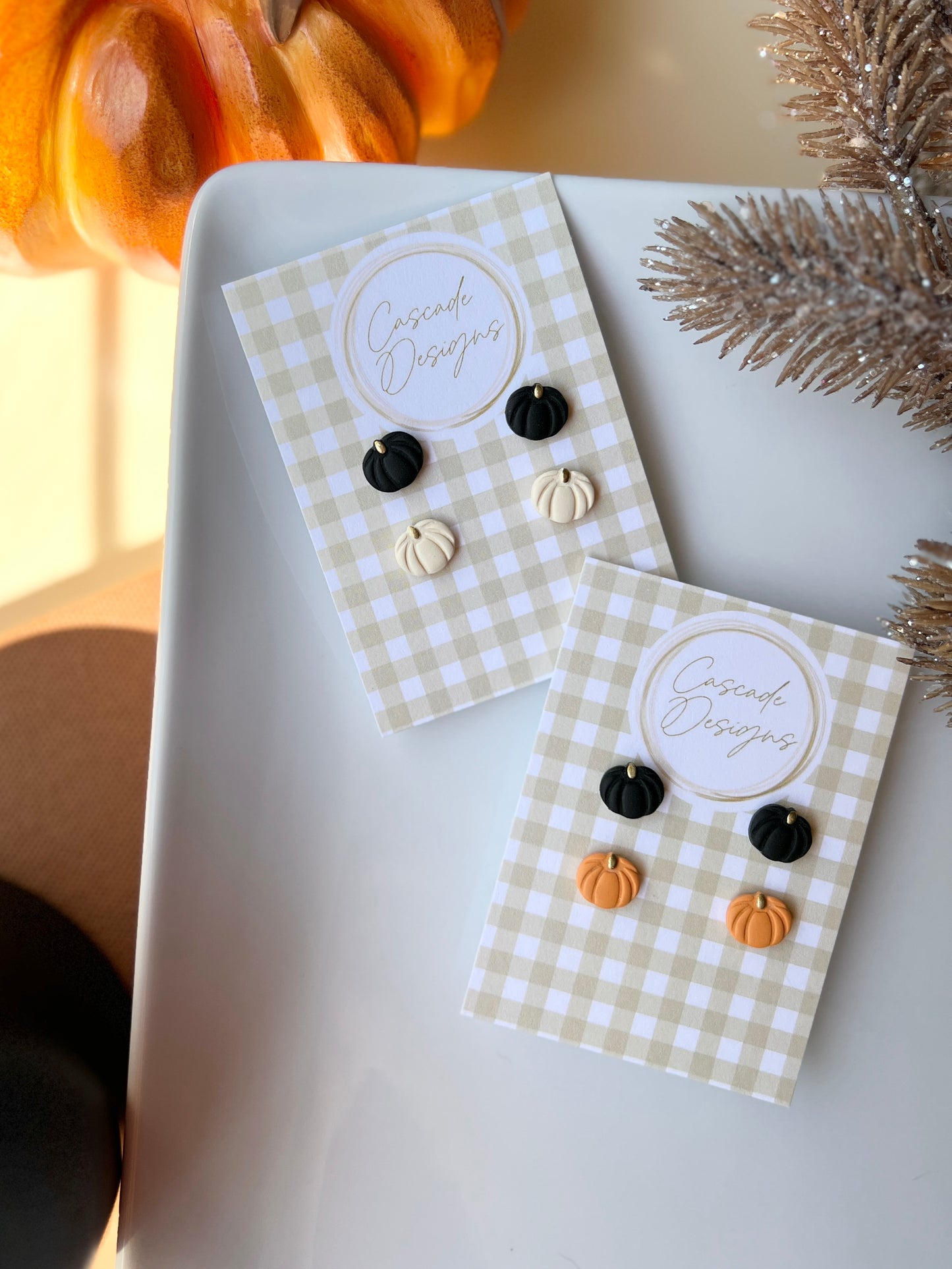 The Mini Pumpkin Set | Pumpkin Clay Earring Studs - Set of 2