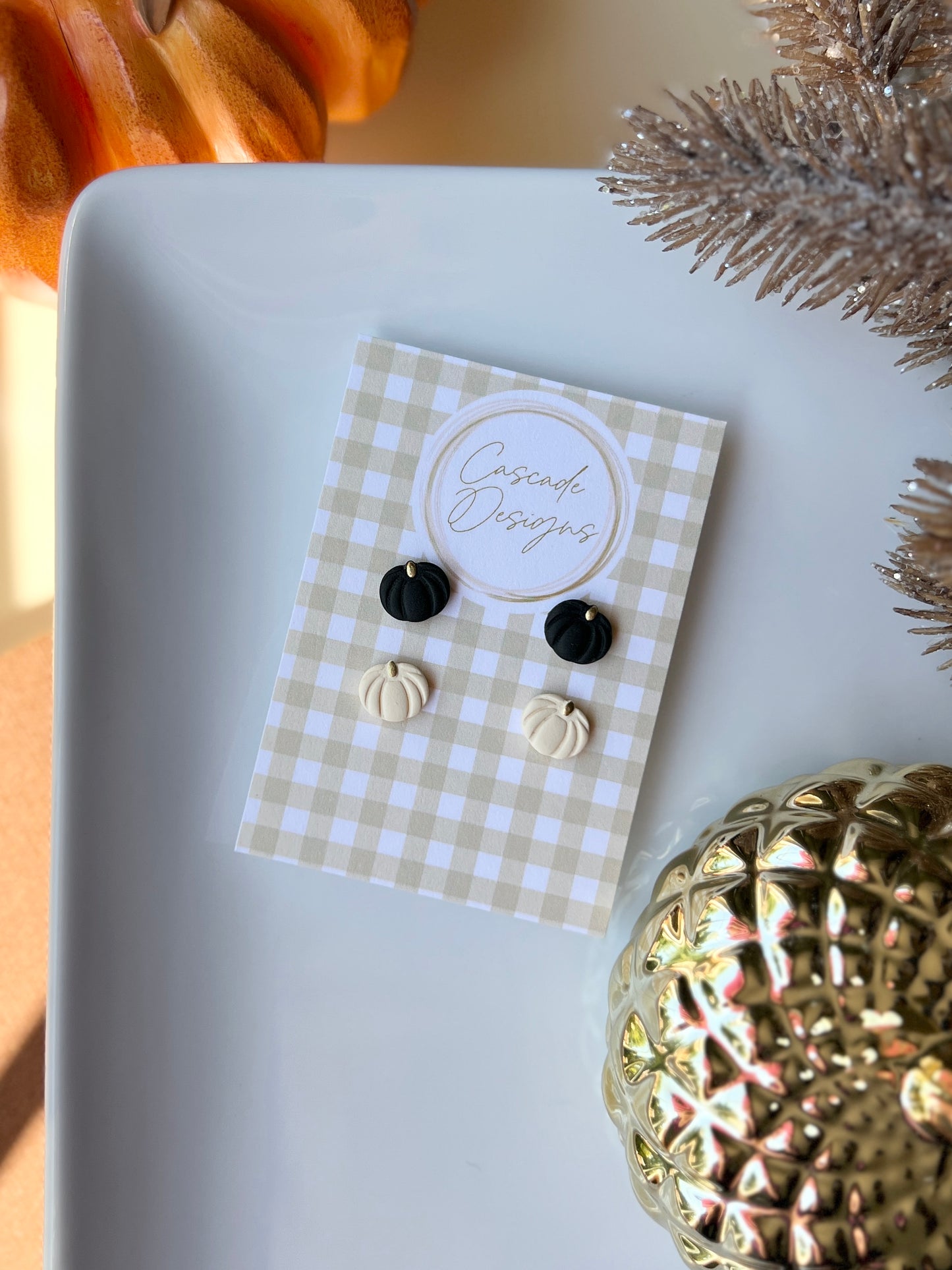 The Mini Pumpkin Set | Pumpkin Clay Earring Studs - Set of 2