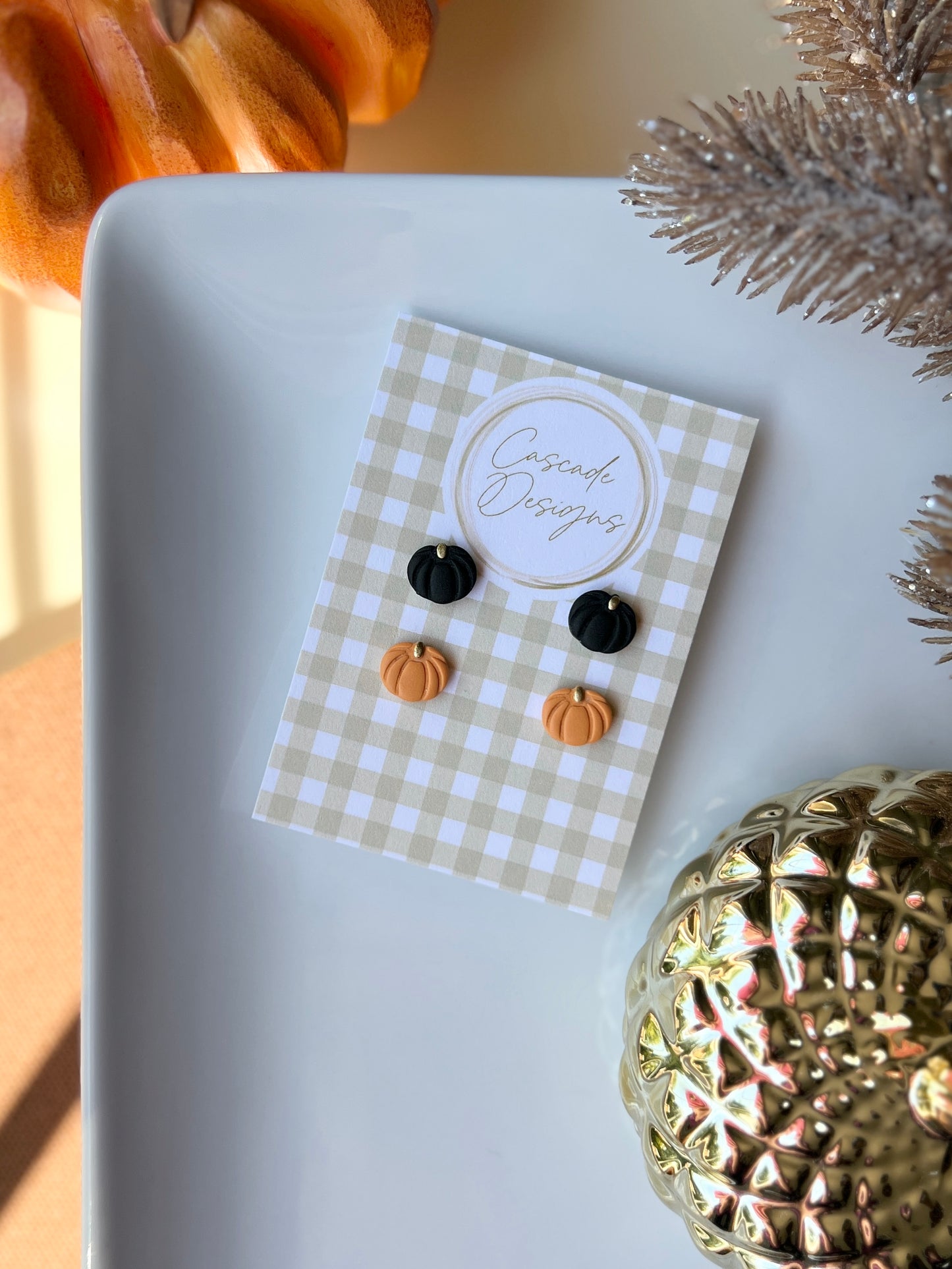 The Mini Pumpkin Set | Pumpkin Clay Earring Studs - Set of 2