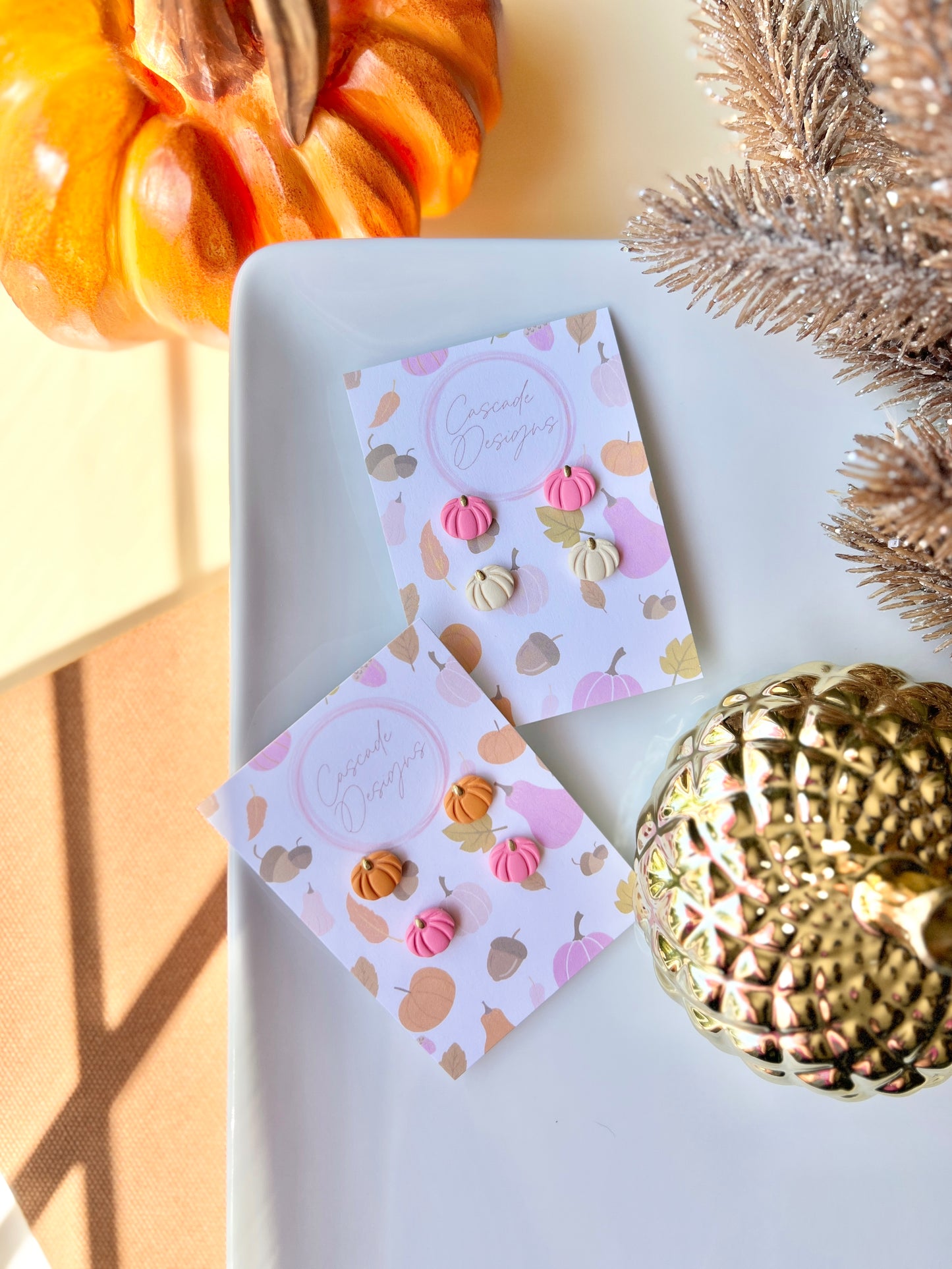 The Mini Pumpkin Set | Pumpkin Clay Earring Studs - Set of 2