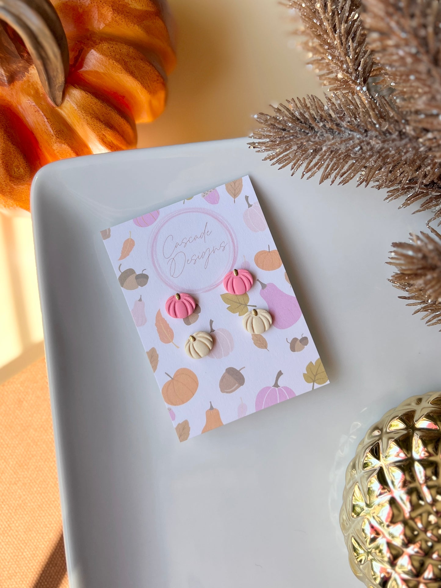 The Mini Pumpkin Set | Pumpkin Clay Earring Studs - Set of 2
