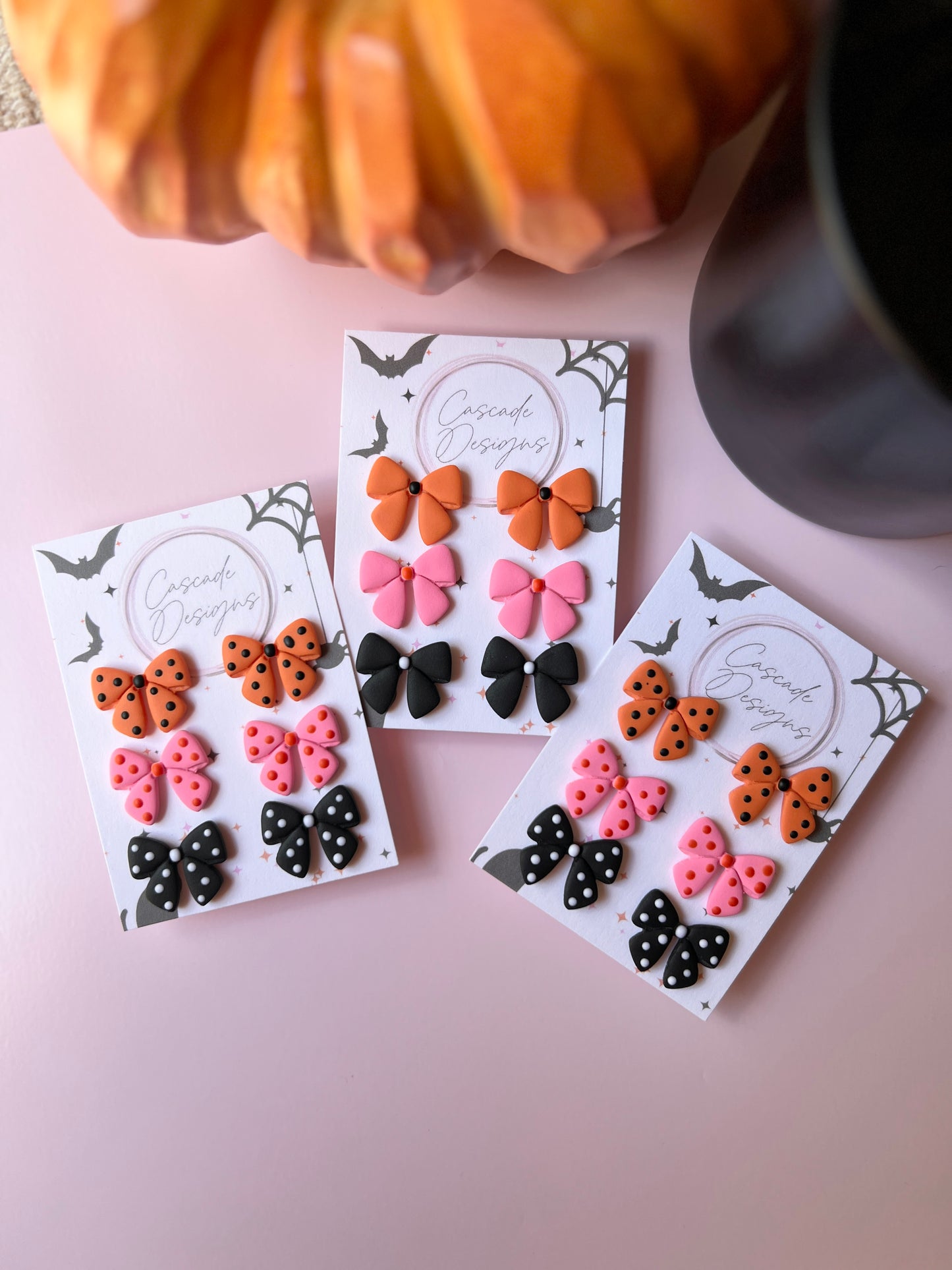 The Bow Trio | Assorted Halloween Bow Earring Studs - Set of 3