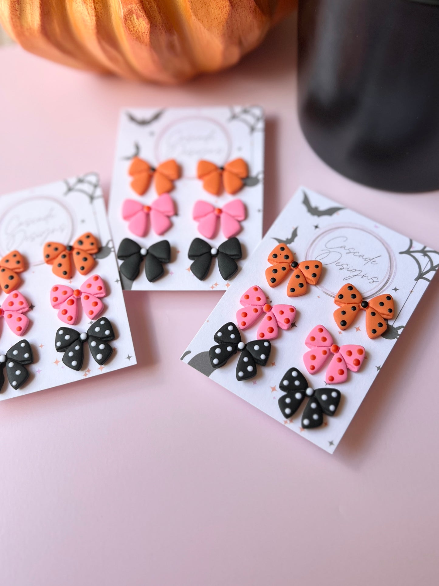 The Bow Trio | Assorted Halloween Bow Earring Studs - Set of 3