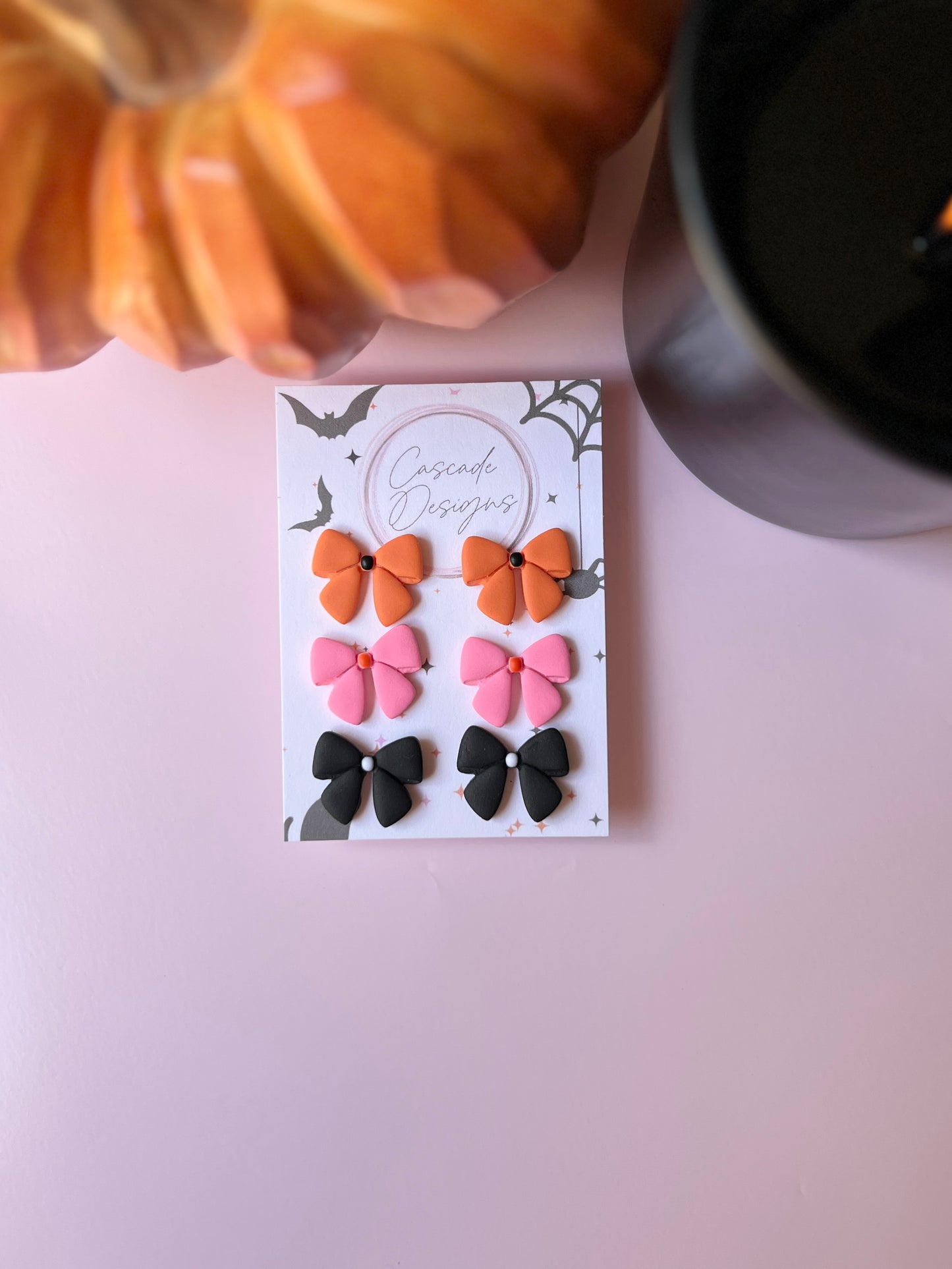 The Bow Trio | Assorted Halloween Bow Earring Studs - Set of 3
