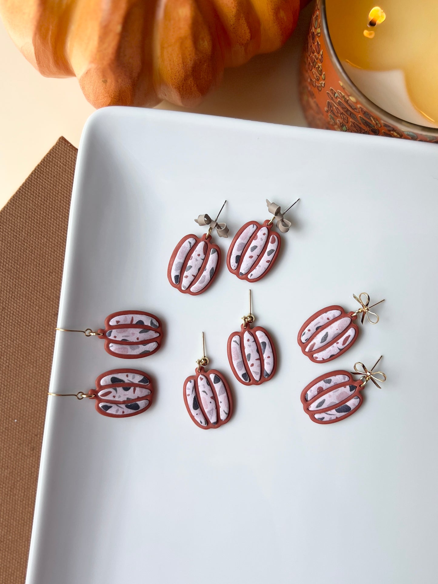 The Terrazzo Pumpkin | Patterned Pumpkin Earrings