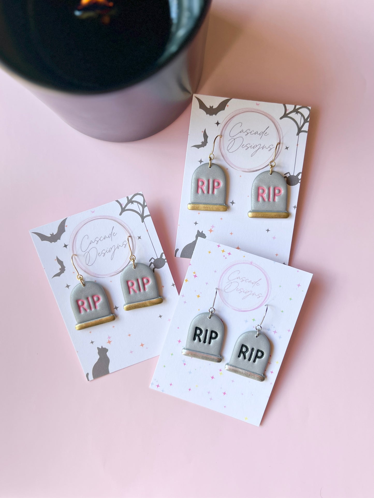 The Rest In Pink | RIP Tombstone Earrings