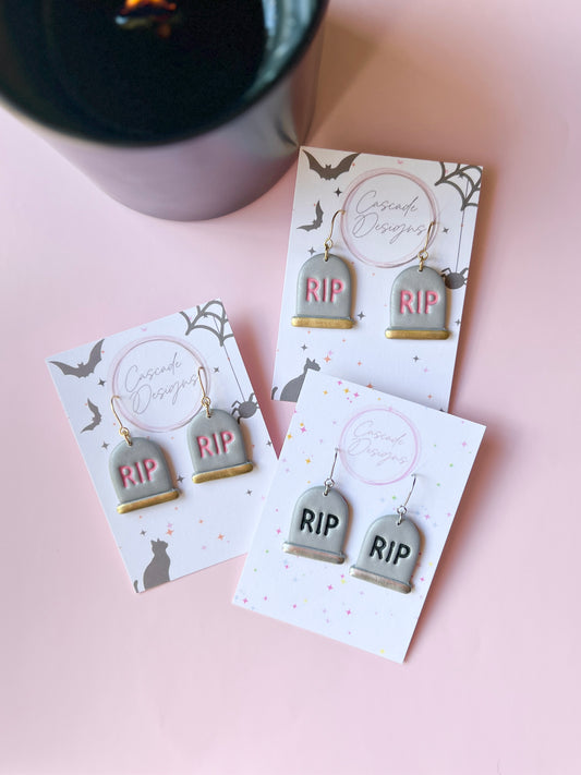 The Rest In Pink | RIP Tombstone Earrings