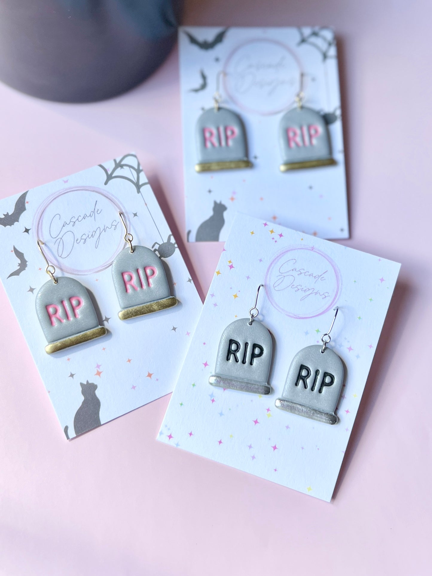 The Rest In Pink | RIP Tombstone Earrings