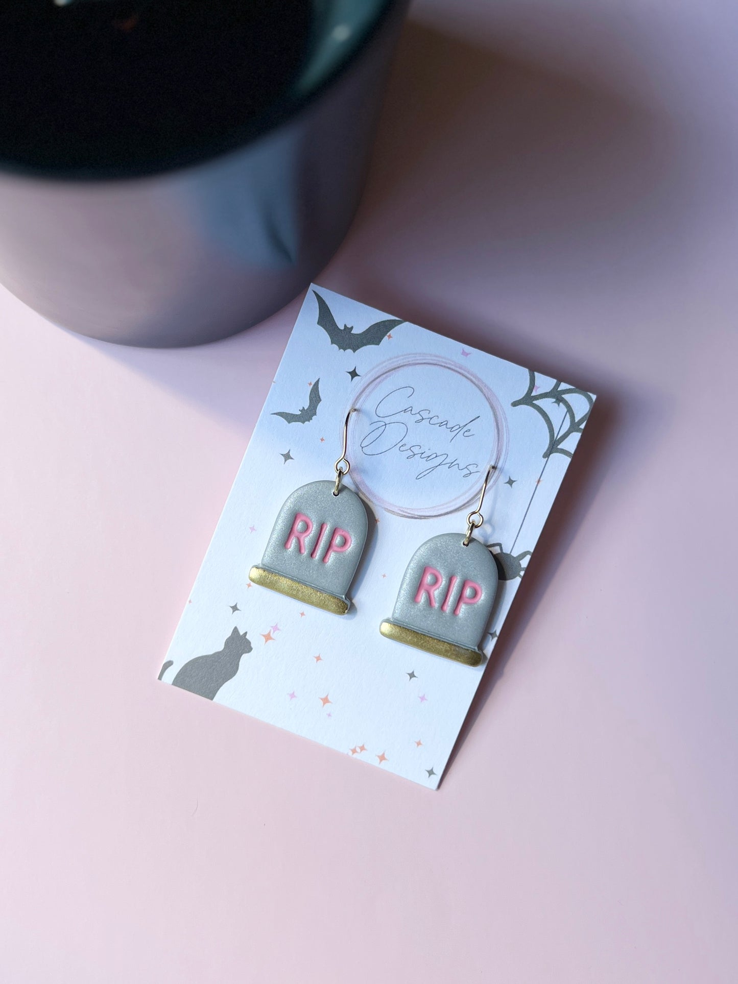 The Rest In Pink | RIP Tombstone Earrings