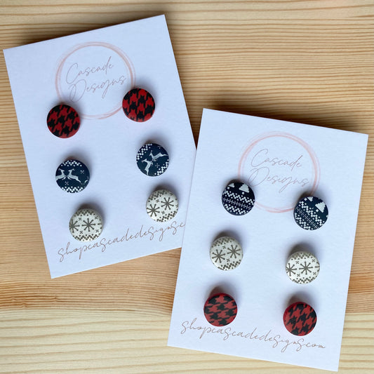 The Christi | Patterned Winter Clay Stud Earrings - 3 Sets