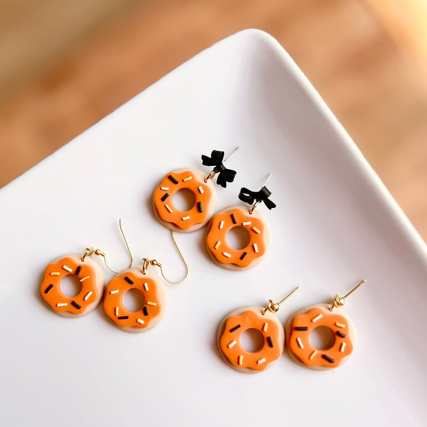The Spooki Sprinkle | Orange Donut Clay Earrings