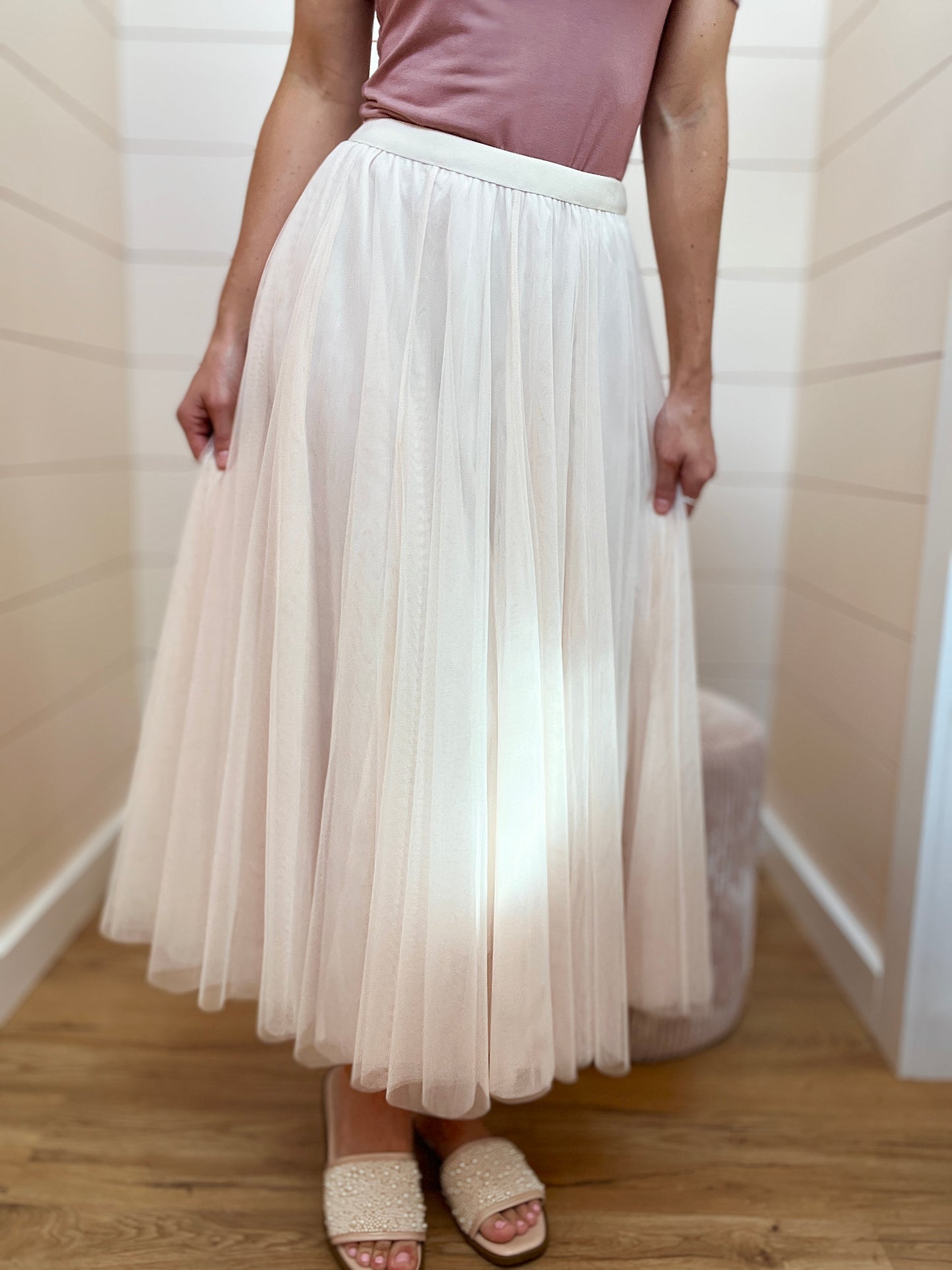 Tulle Ivory Midi Skirt