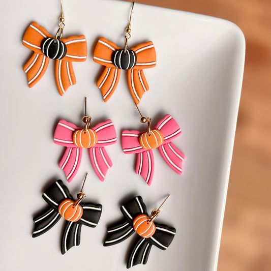 The Boo Bow | Pumpkin Bow Clay Earrings