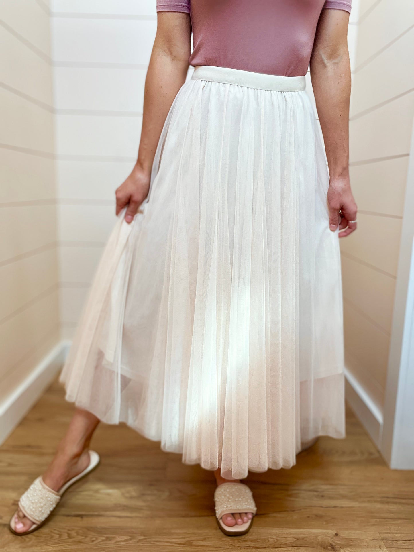 Tulle Ivory Midi Skirt