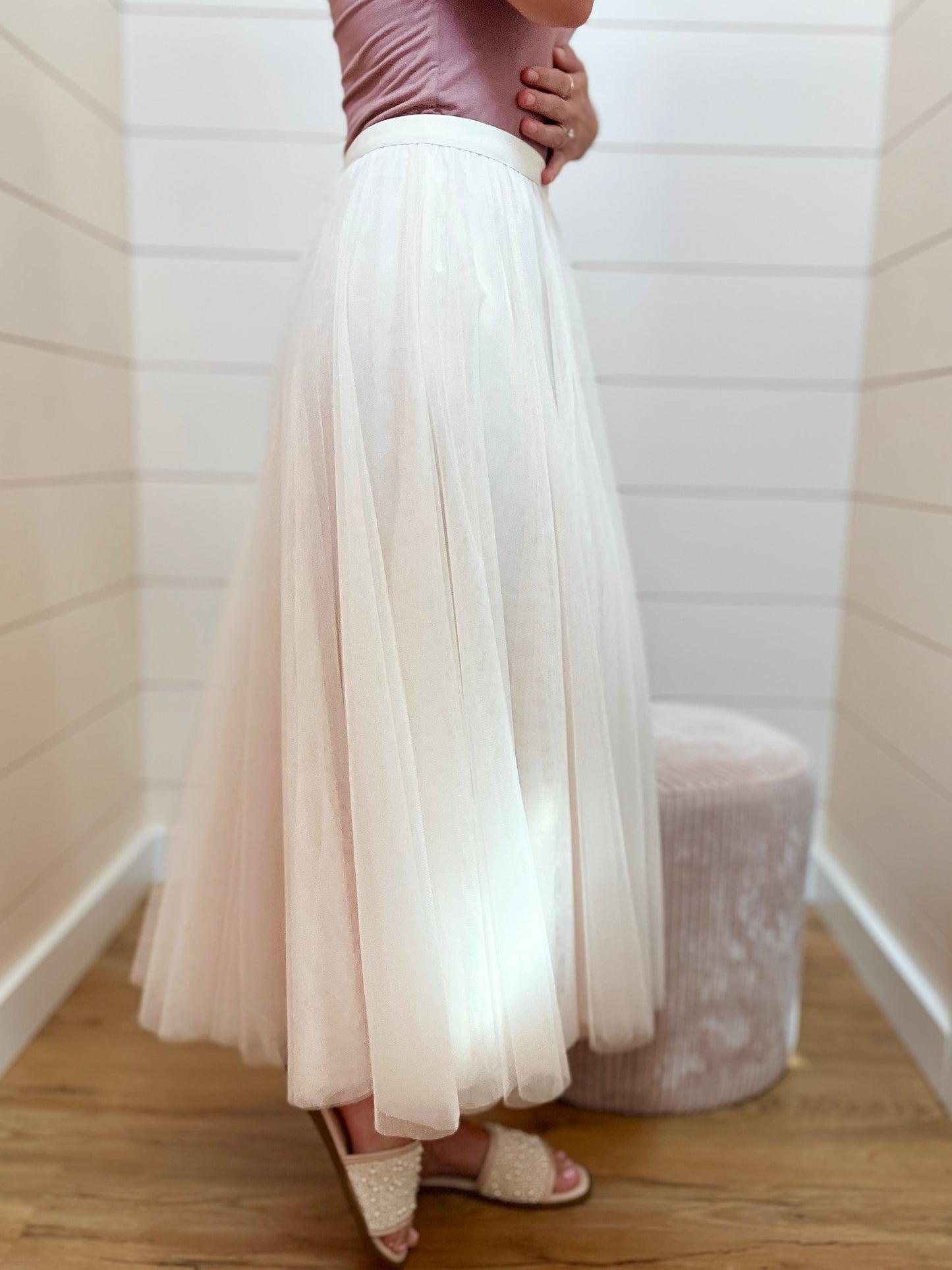Tulle Ivory Midi Skirt