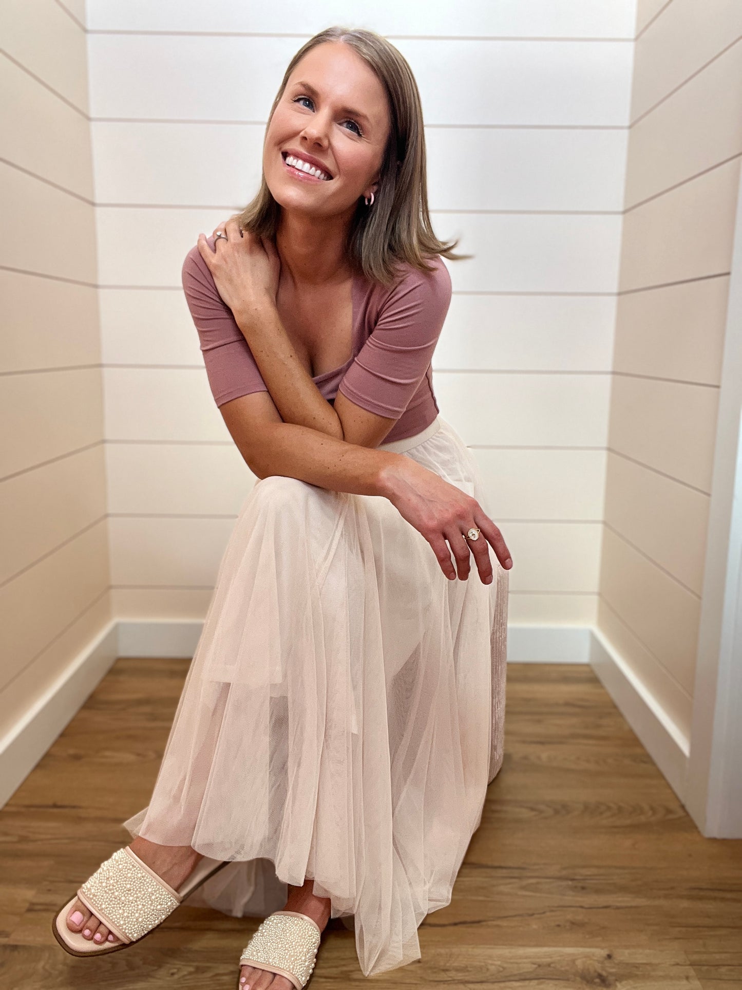 Tulle Ivory Midi Skirt