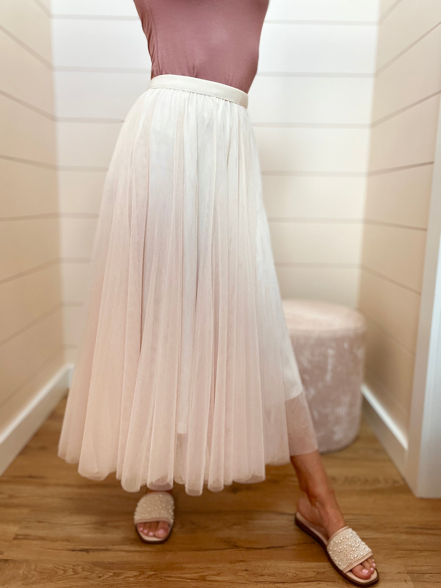Tulle Ivory Midi Skirt
