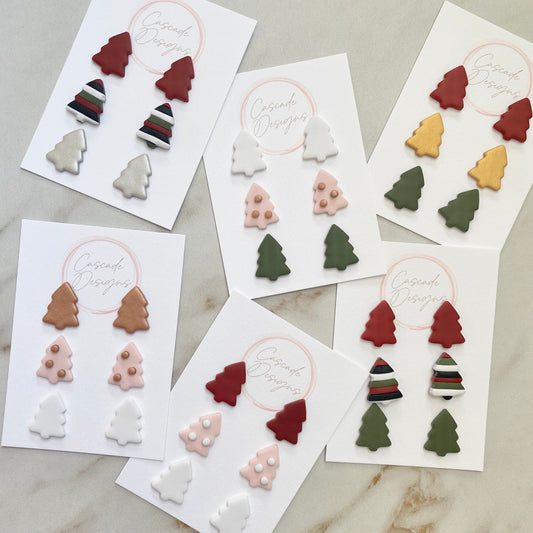 The Cypress | Winter Tree Clay Stud Earrings - 3 Sets