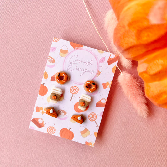 The Sweet Treat Trio | Assorted Pumpkin Treat Clay Earring Studs - Set of 3
