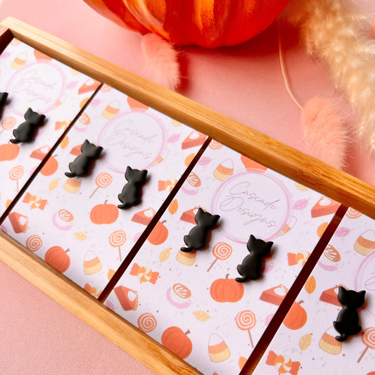 The Shadow | Black Cat Clay Earrings