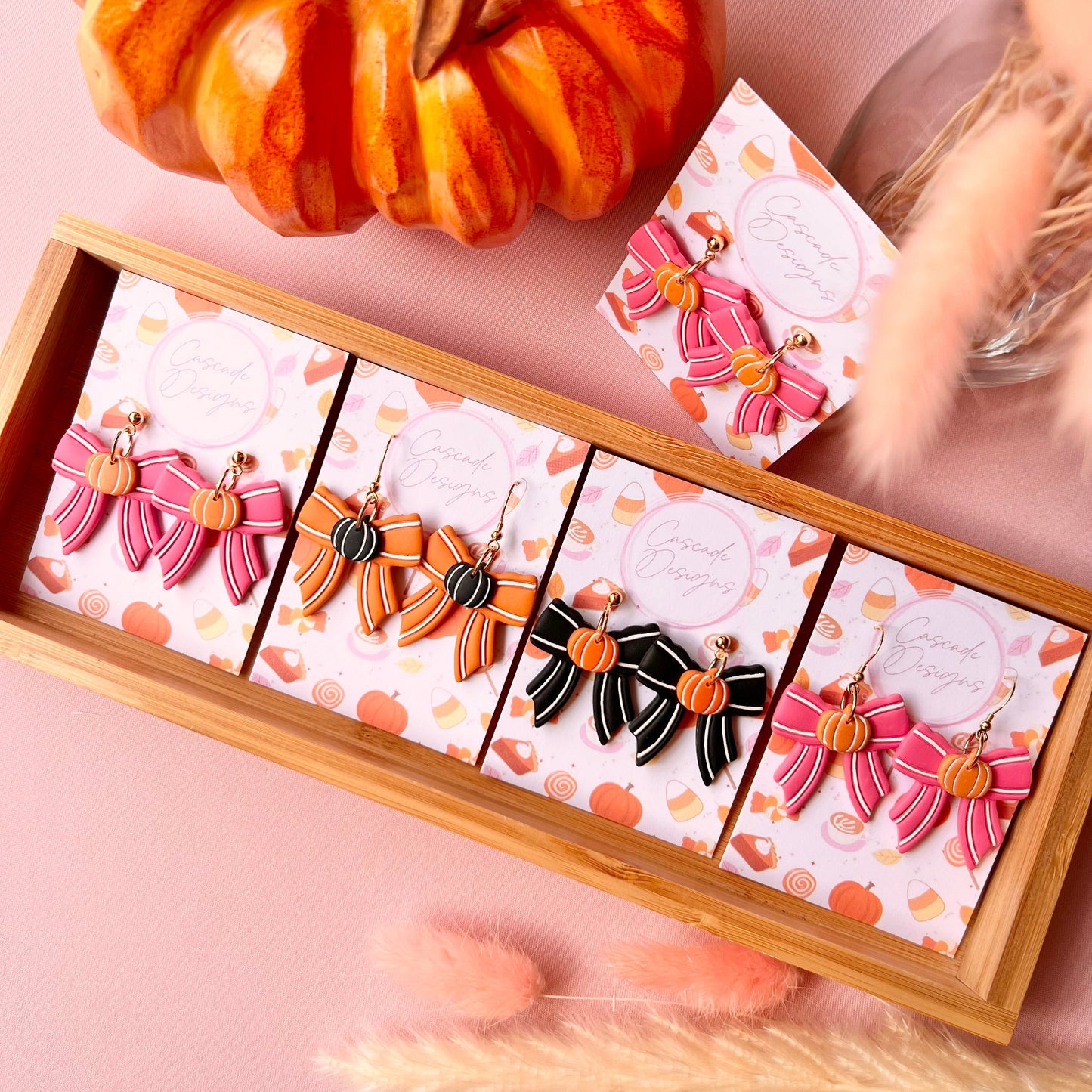 The Boo Bow | Pumpkin Bow Clay Earrings