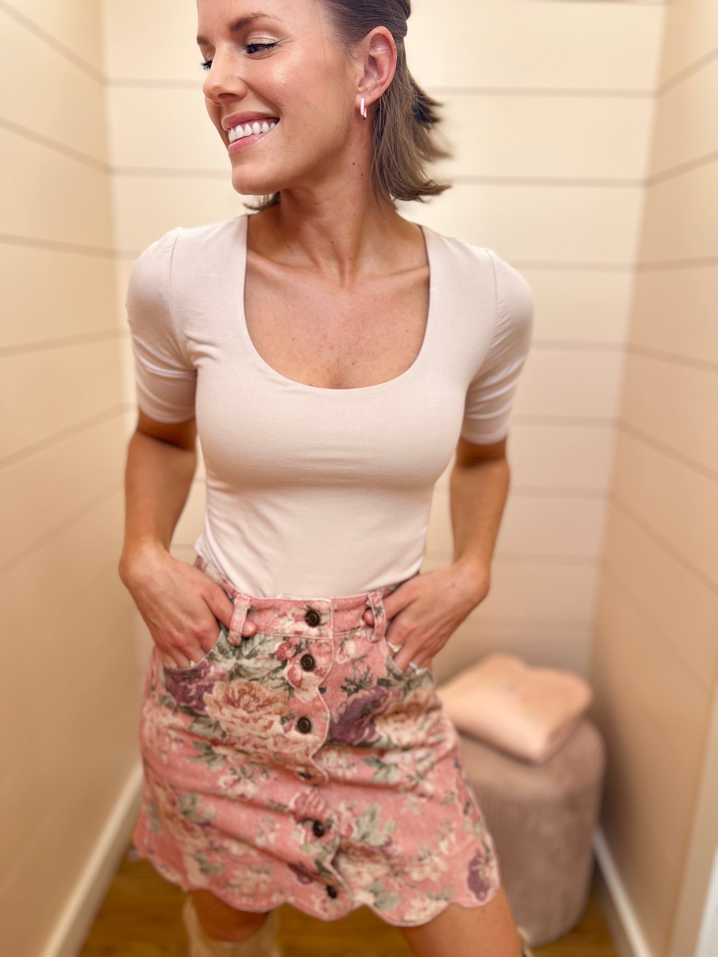 Soft Core Ivory Short Sleeve Cropped Top