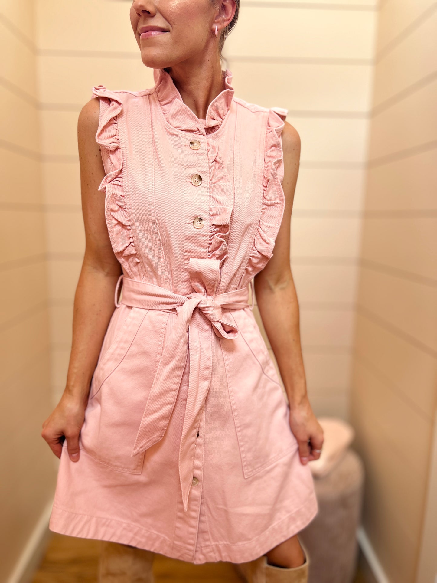 Ruffle Denim Pink Dress