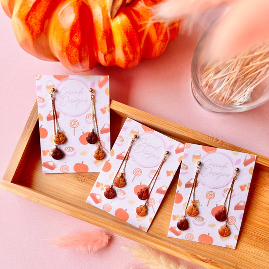 The Falling Leaf | Double Chain Leaf Clay Earrings