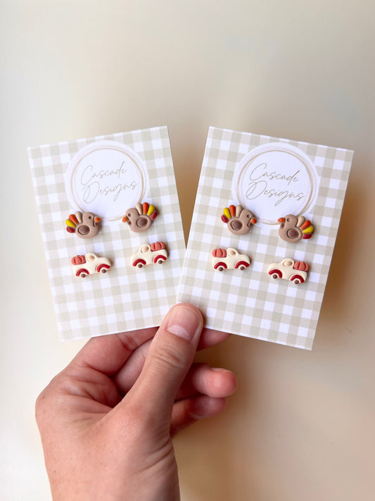 The Thanksgiving Stud Set | Turkey Pumpkin Truck Earring Studs - Set of 2