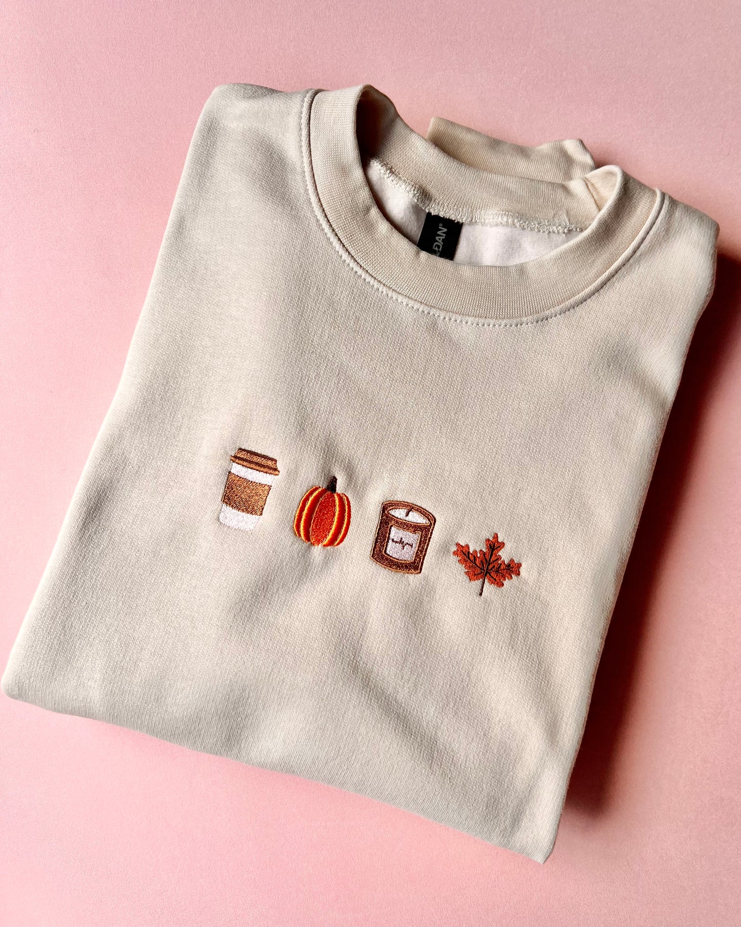 Embroidered Little Fall Things Beige Sweatshirt