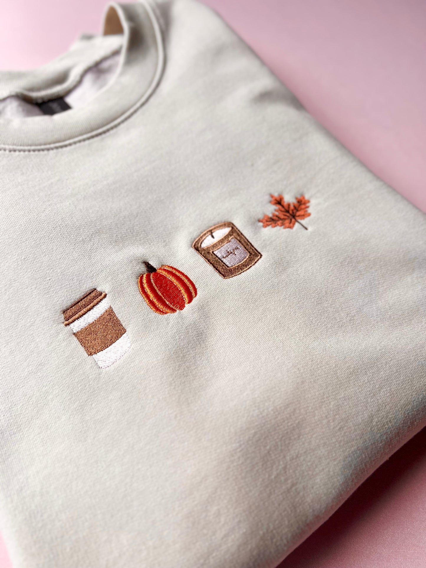 Embroidered Little Fall Things Beige Sweatshirt