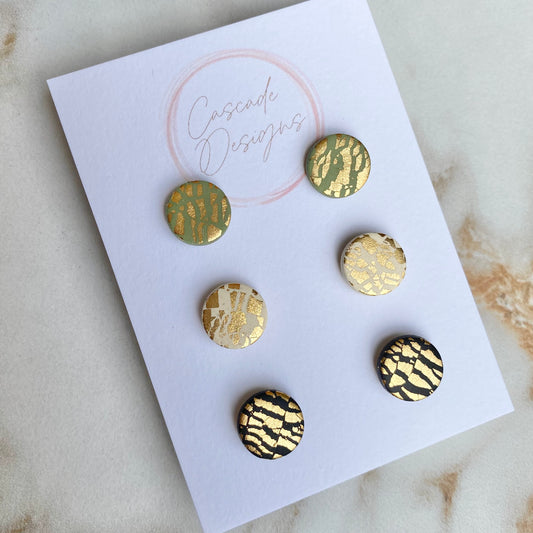 The Zoe | Gold Clay Stud Earrings - 3 Sets