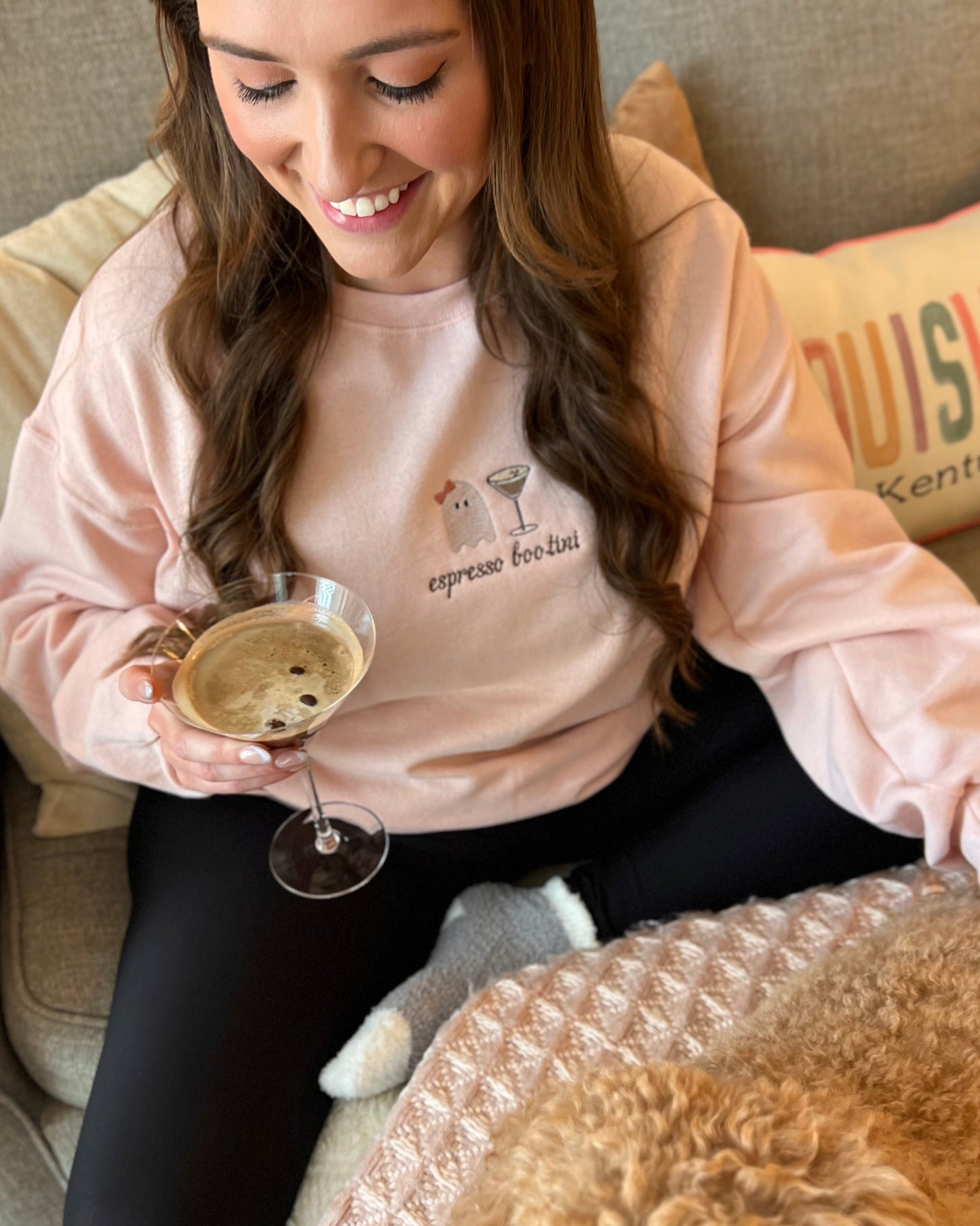 Embroidered Espresso Bootini Pink Sweatshirt