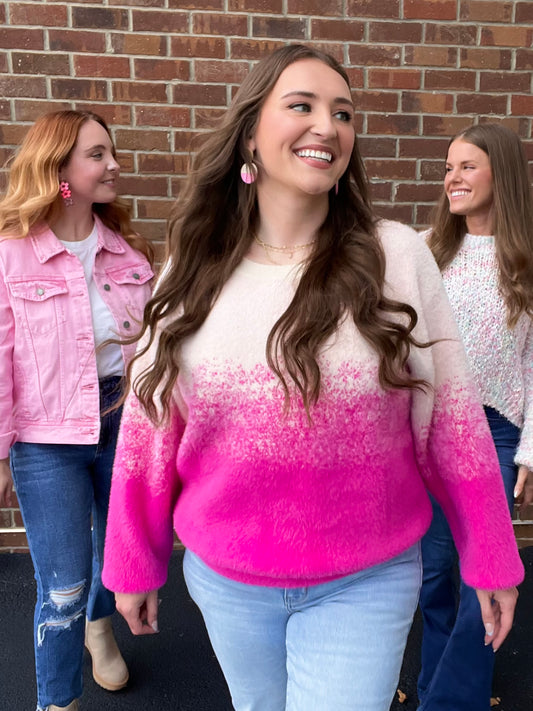 Fuzzy Ombre Knit Sweater