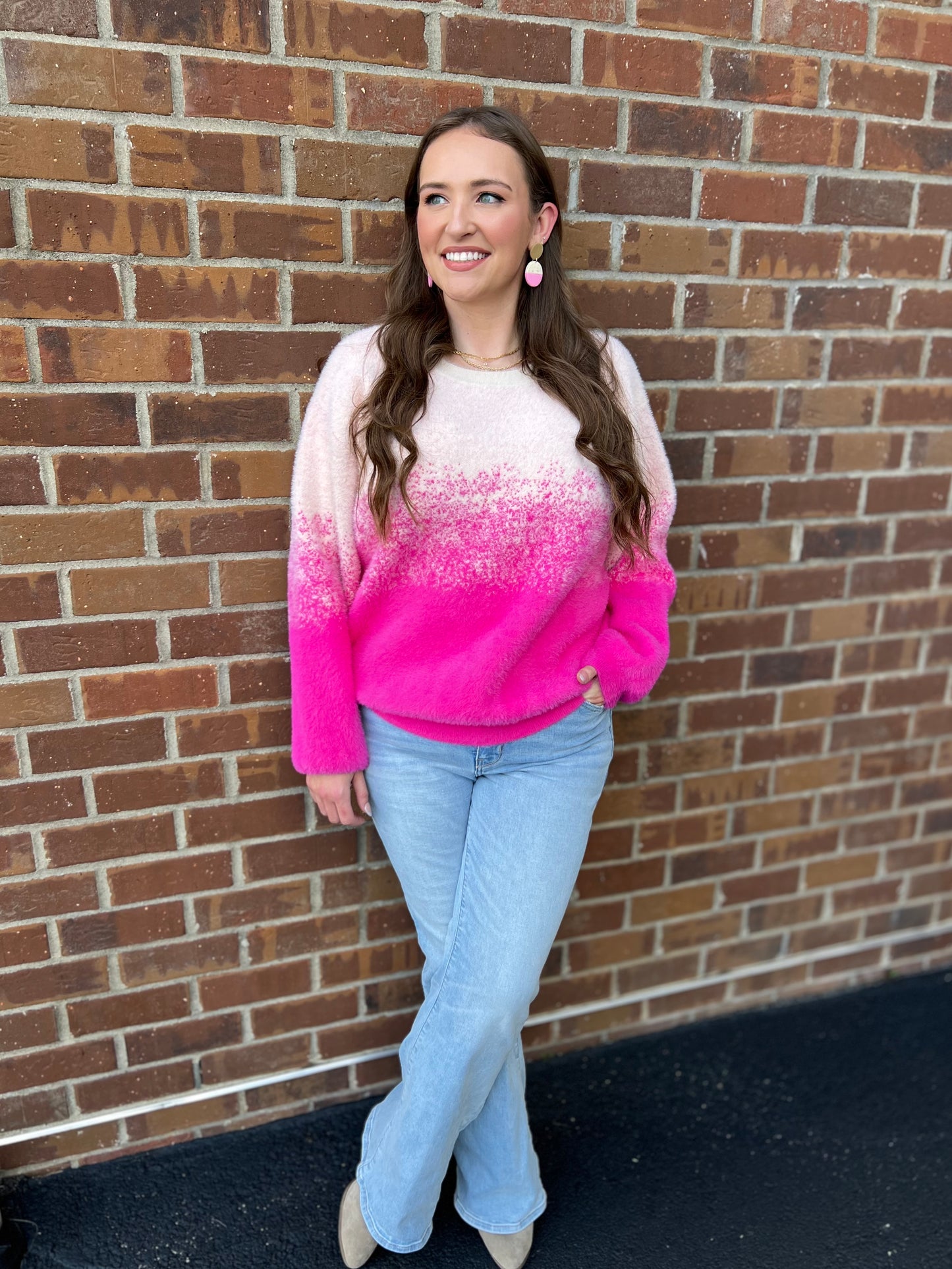 Fuzzy Ombre Knit Sweater