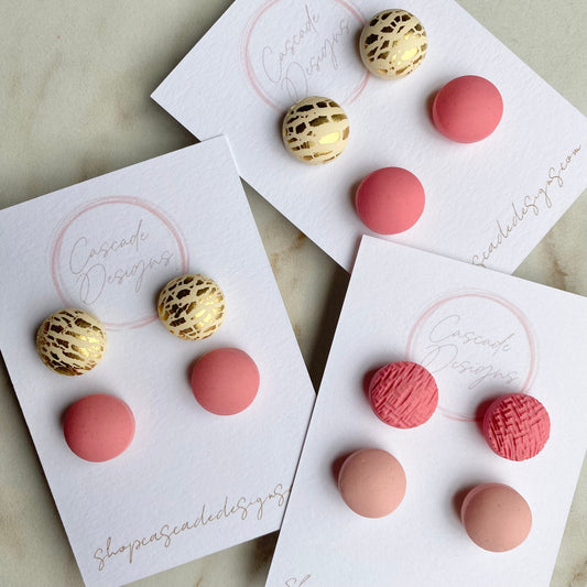 The Fling | Luster and Pink Bubble Clay Stud Earrings - Set of 2