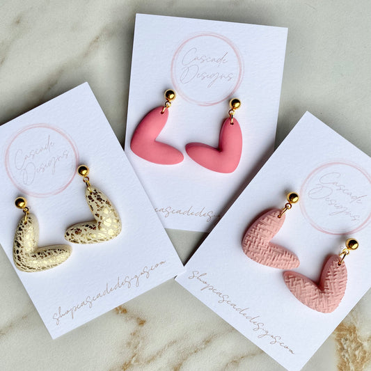 The Juliet | Luster and Pink Bubble Heart Clay Earrings