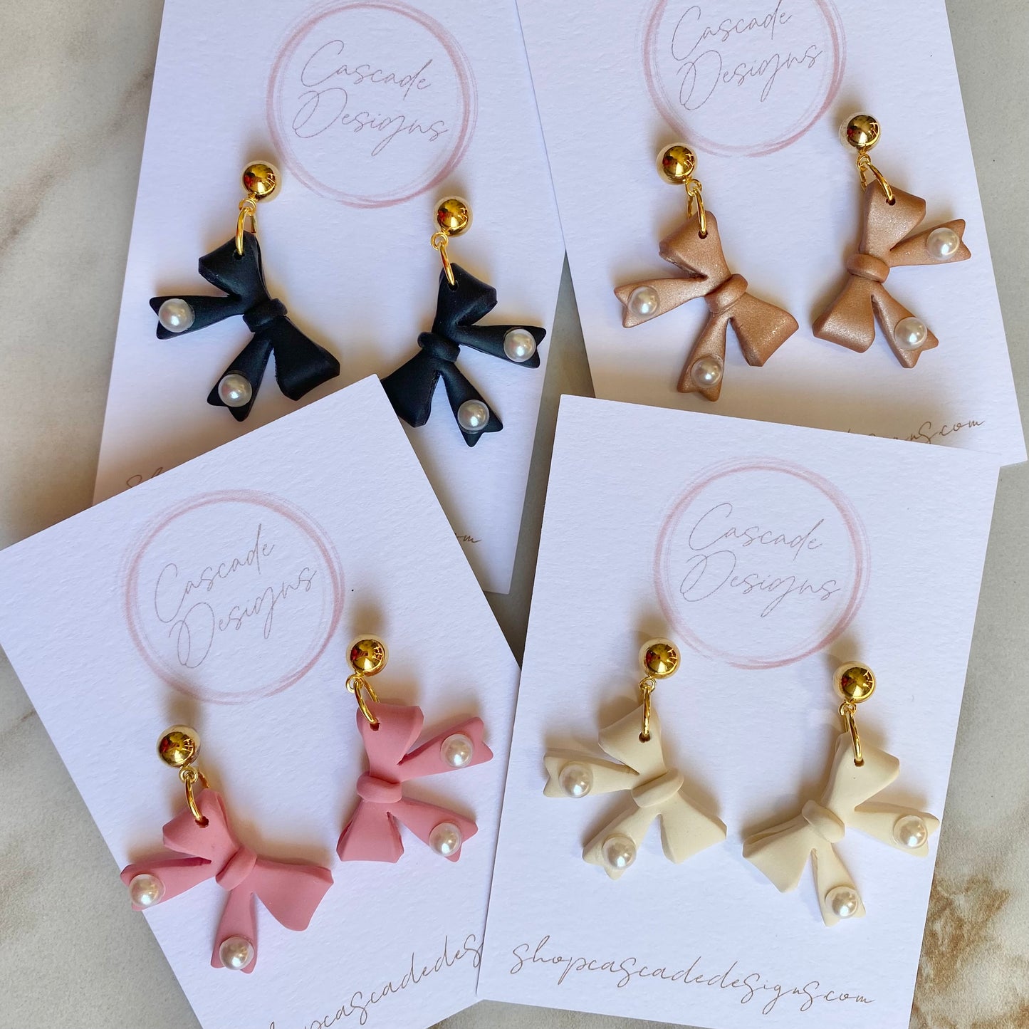 The Beau | Bow and Pearl Clay Earrings