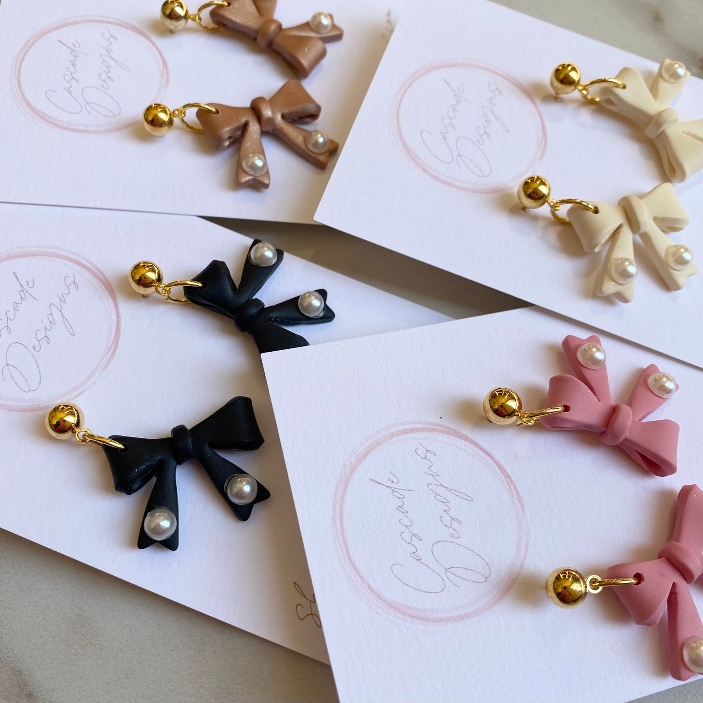 The Beau | Bow and Pearl Clay Earrings