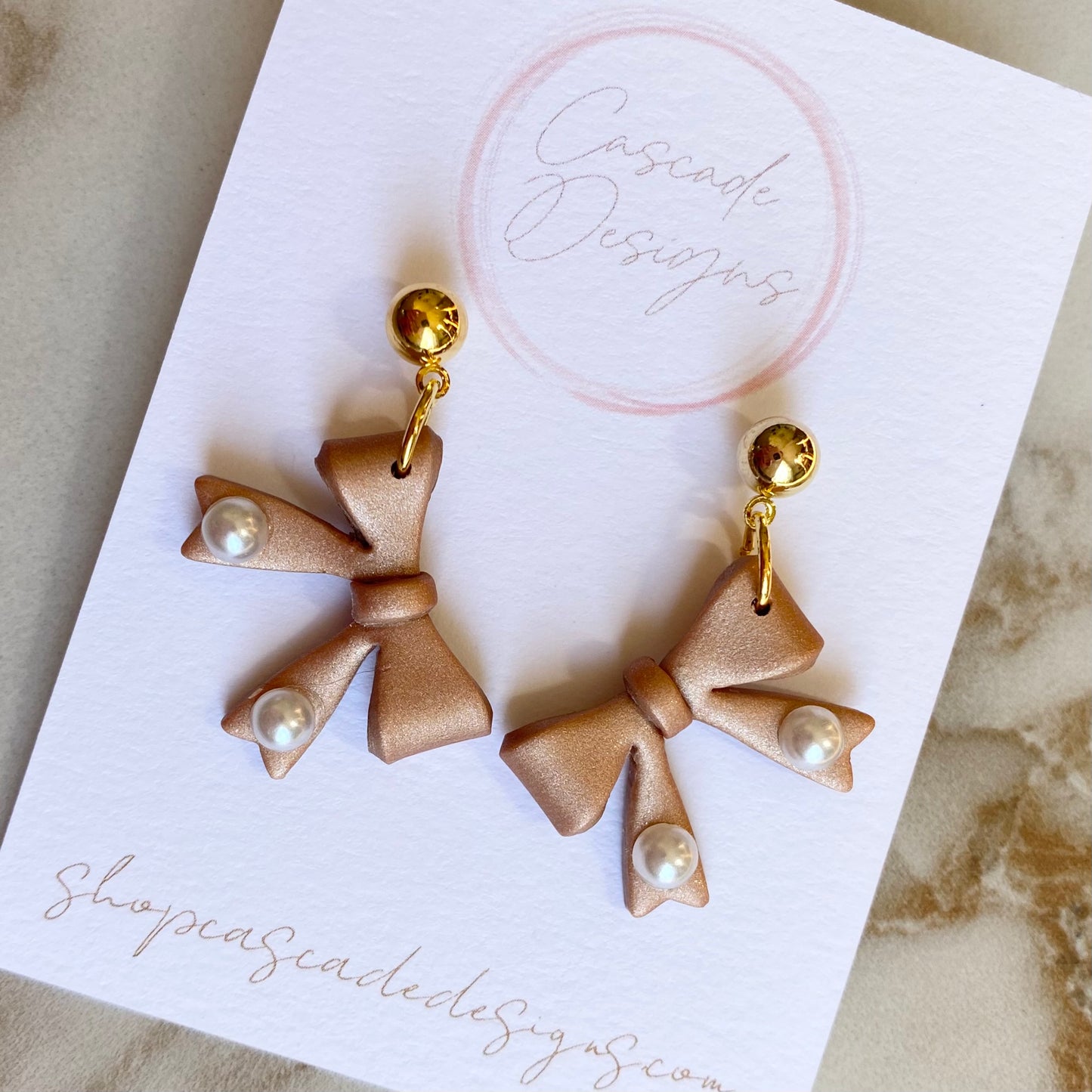 The Beau | Bow and Pearl Clay Earrings