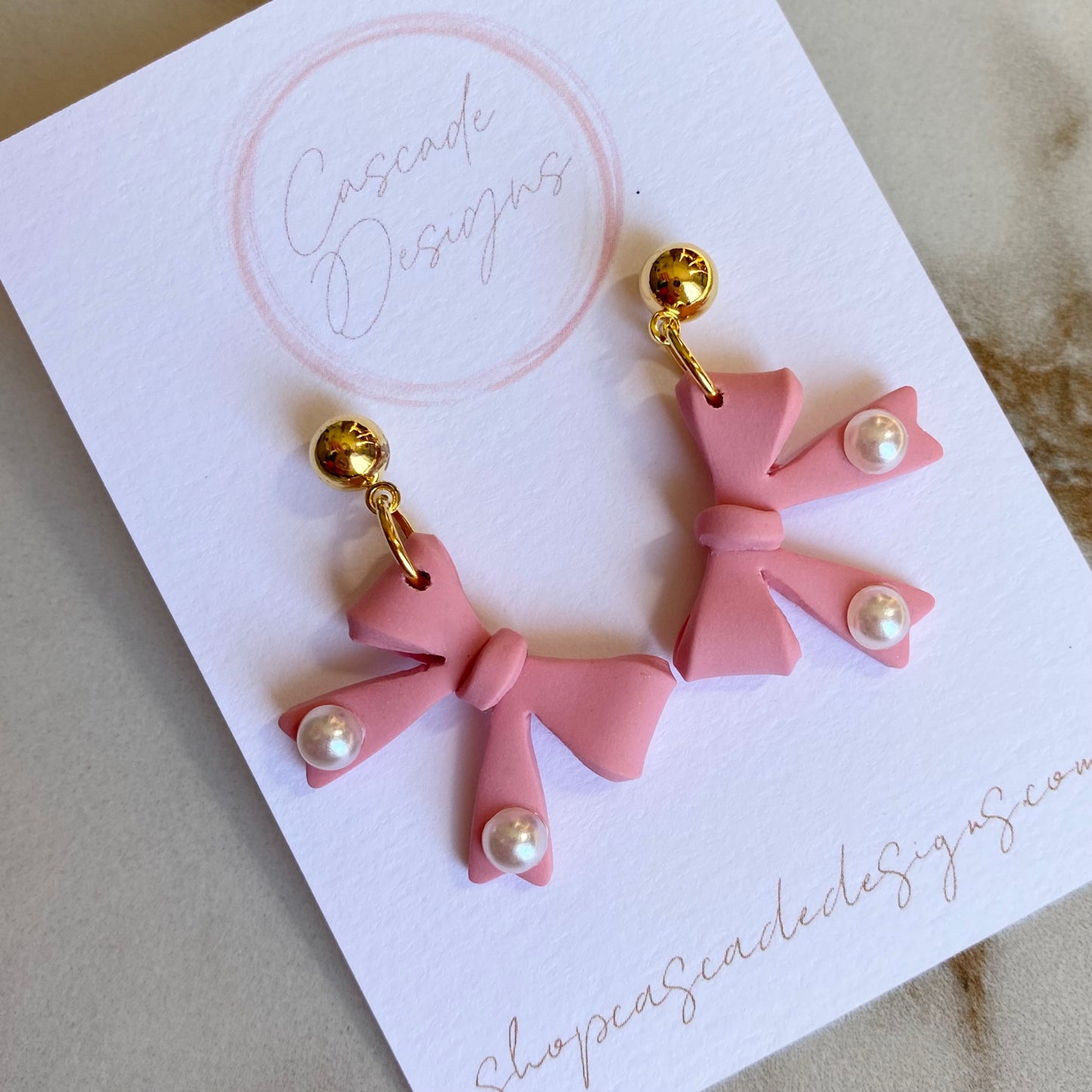 The Beau | Bow and Pearl Clay Earrings