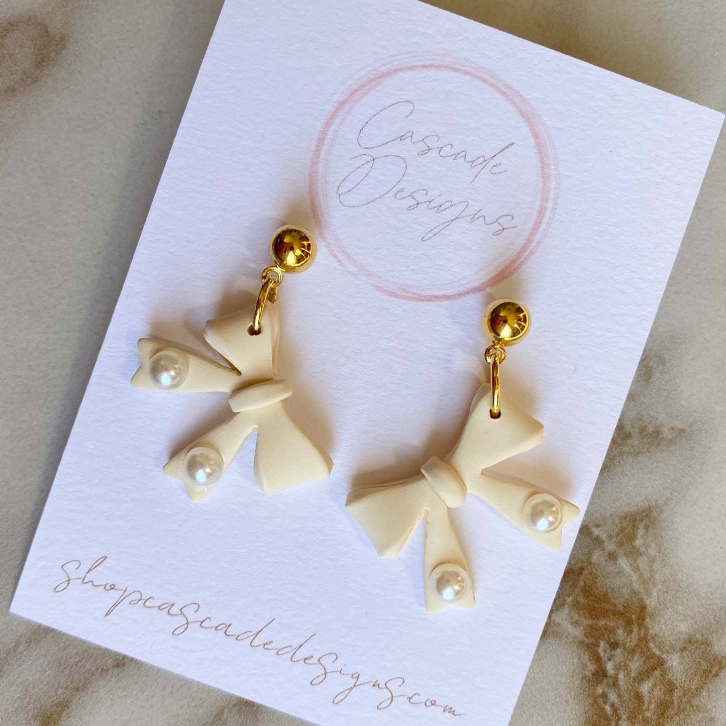 The Beau | Bow and Pearl Clay Earrings