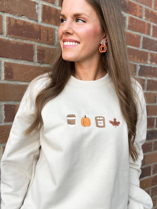 Embroidered Little Fall Things Beige Sweatshirt