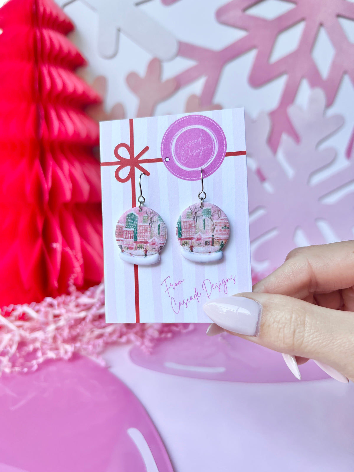 The Winter on Main Street | Winterscape Snow Globe and Scalloped Framed Earrings
