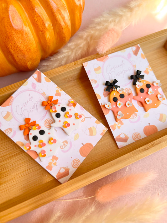 The Ghosti Floral | Ombre Ghost Pumpkin Clay Earrings