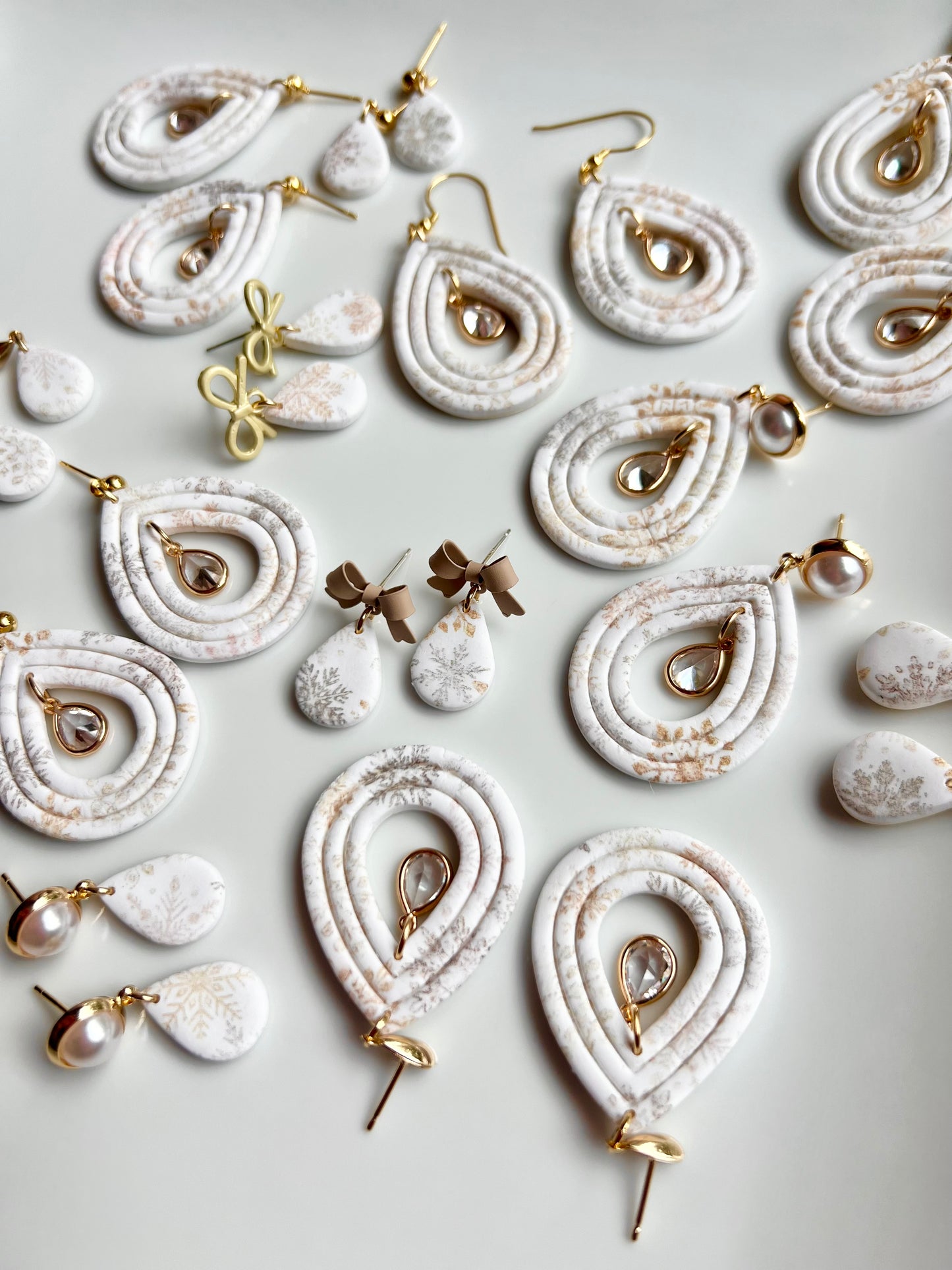 The Icicle | Snowflake Patterned Teardrop Clay Earrings